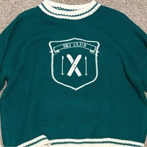 Pink Lily Teal and Cream Ski Club Sweater